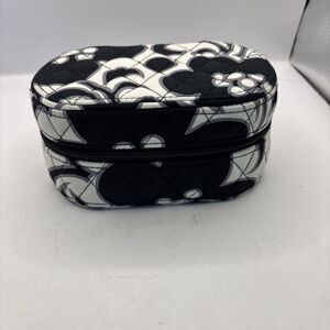 Vera Bradley Floral Fabric Hard Case Jewelry Travel Case Black, White,